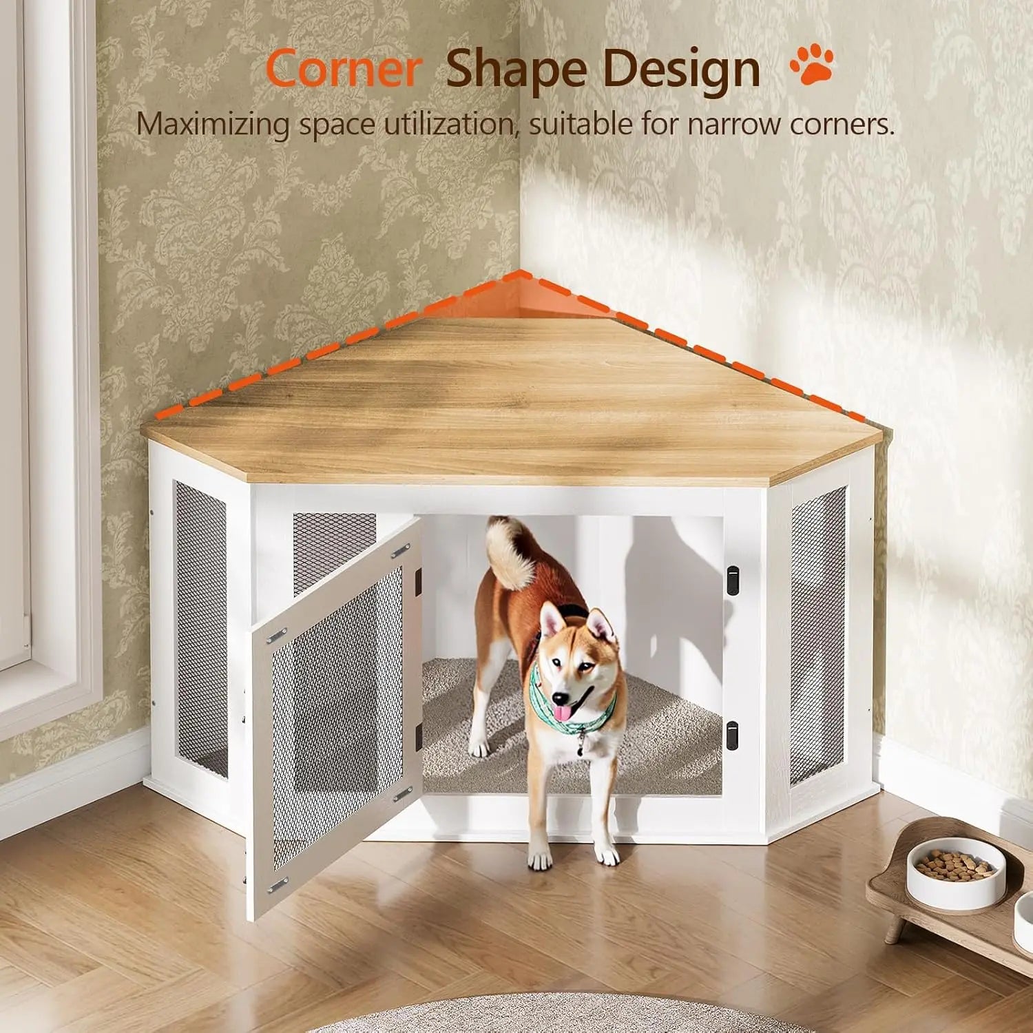Corner Dog Crate Furniture, Wooden Kennel End Table