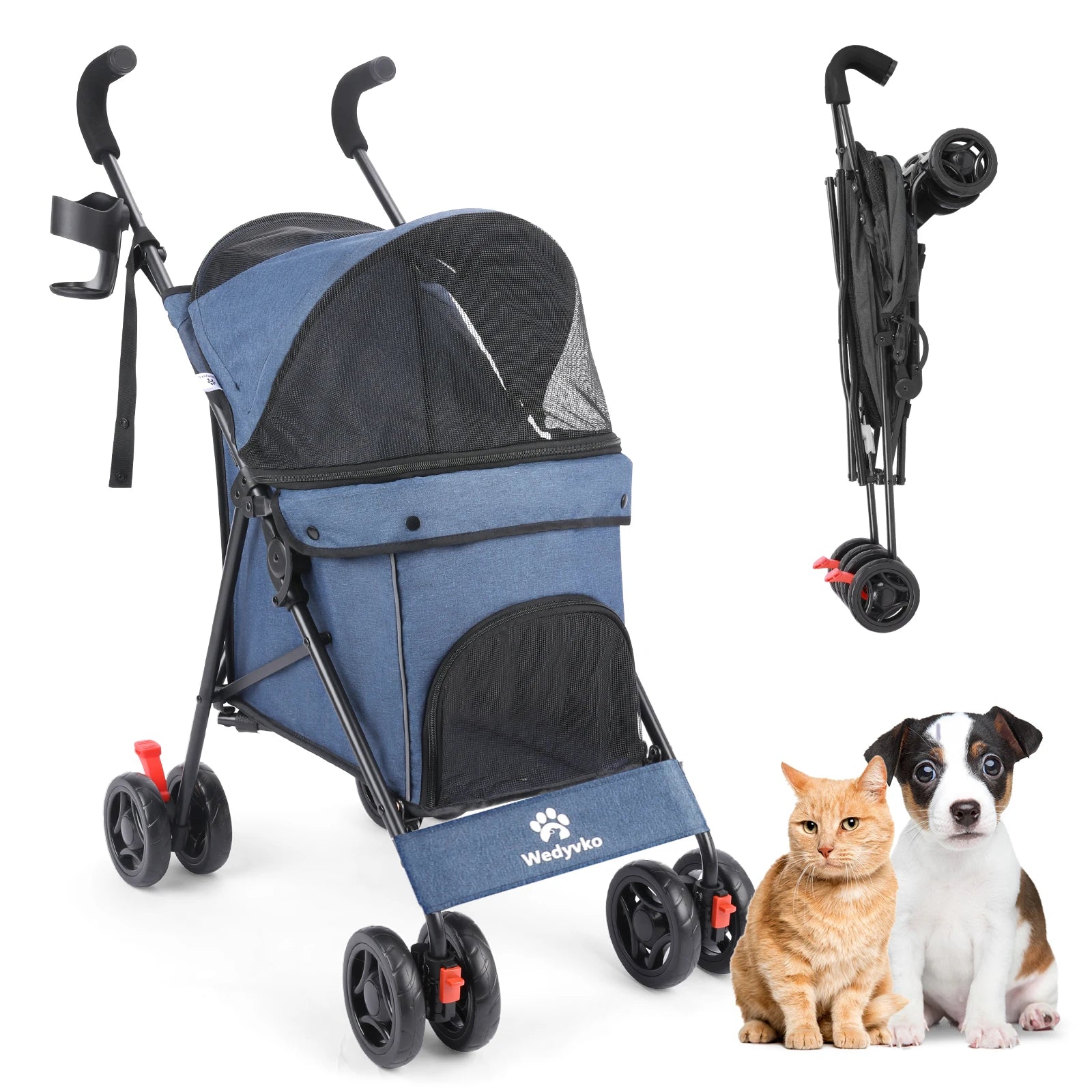 4 Wheels Puppy Stroller Rotate with Brakes And Storage