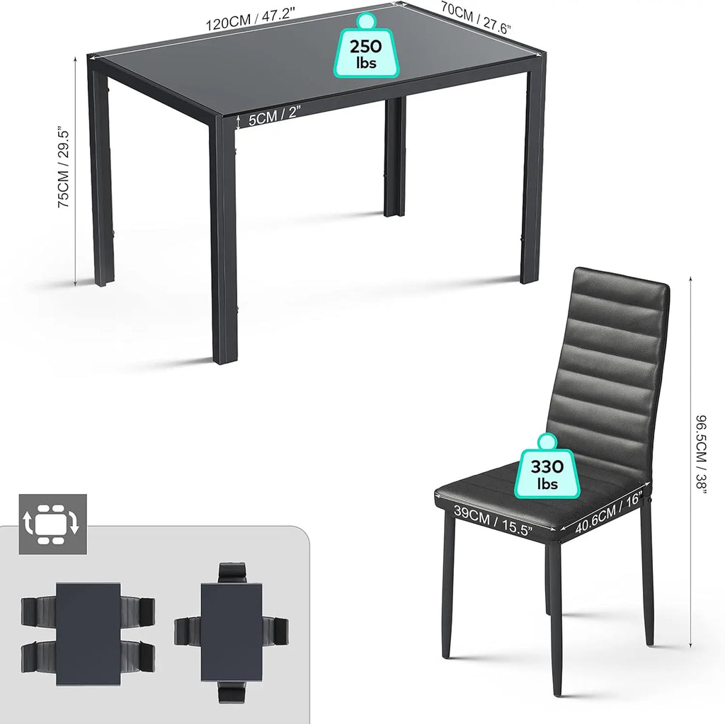 5 Piece Glass Dining Table & Chair Set