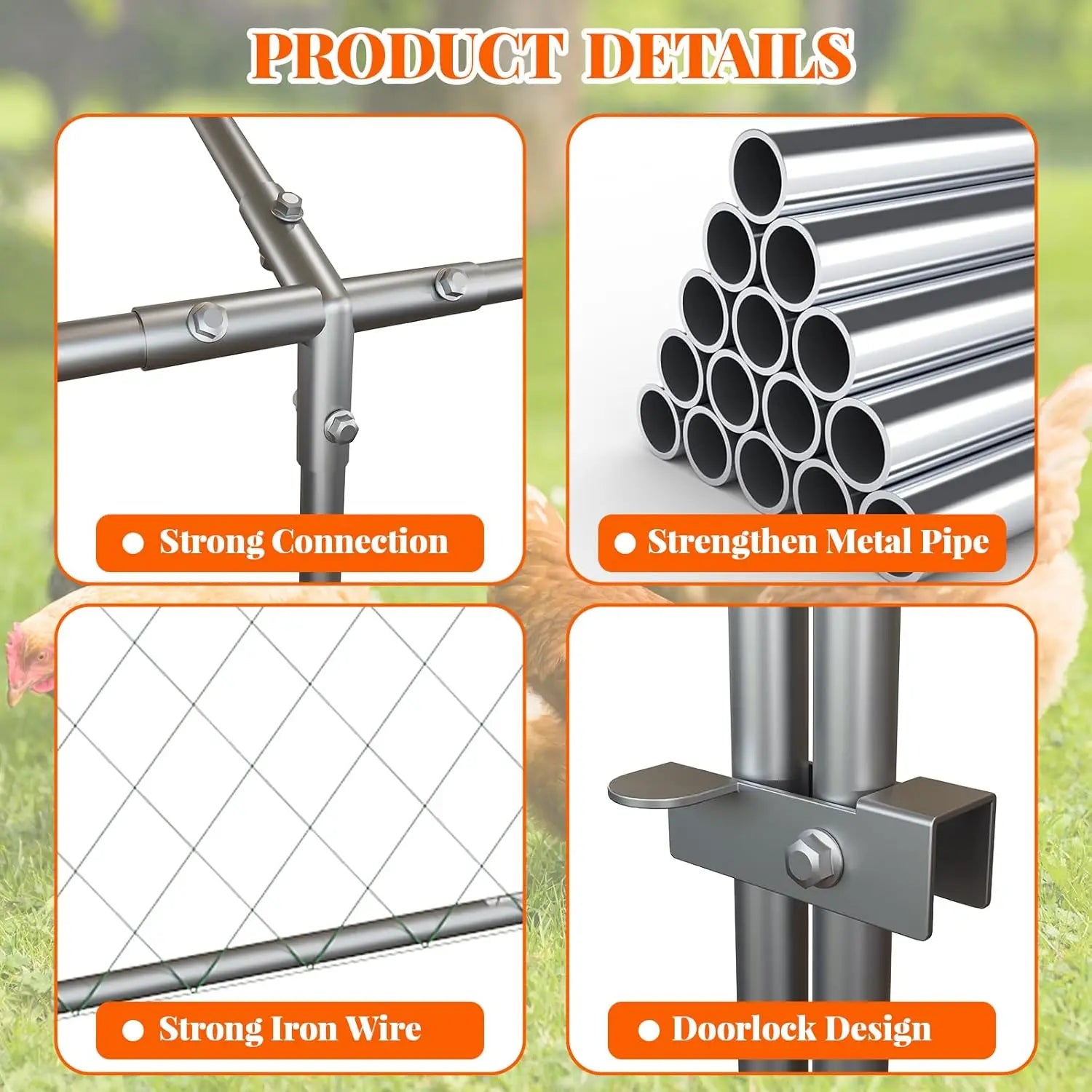 Large Metal Cage w/ 2 Doors and Waterproof Cover for Chicken