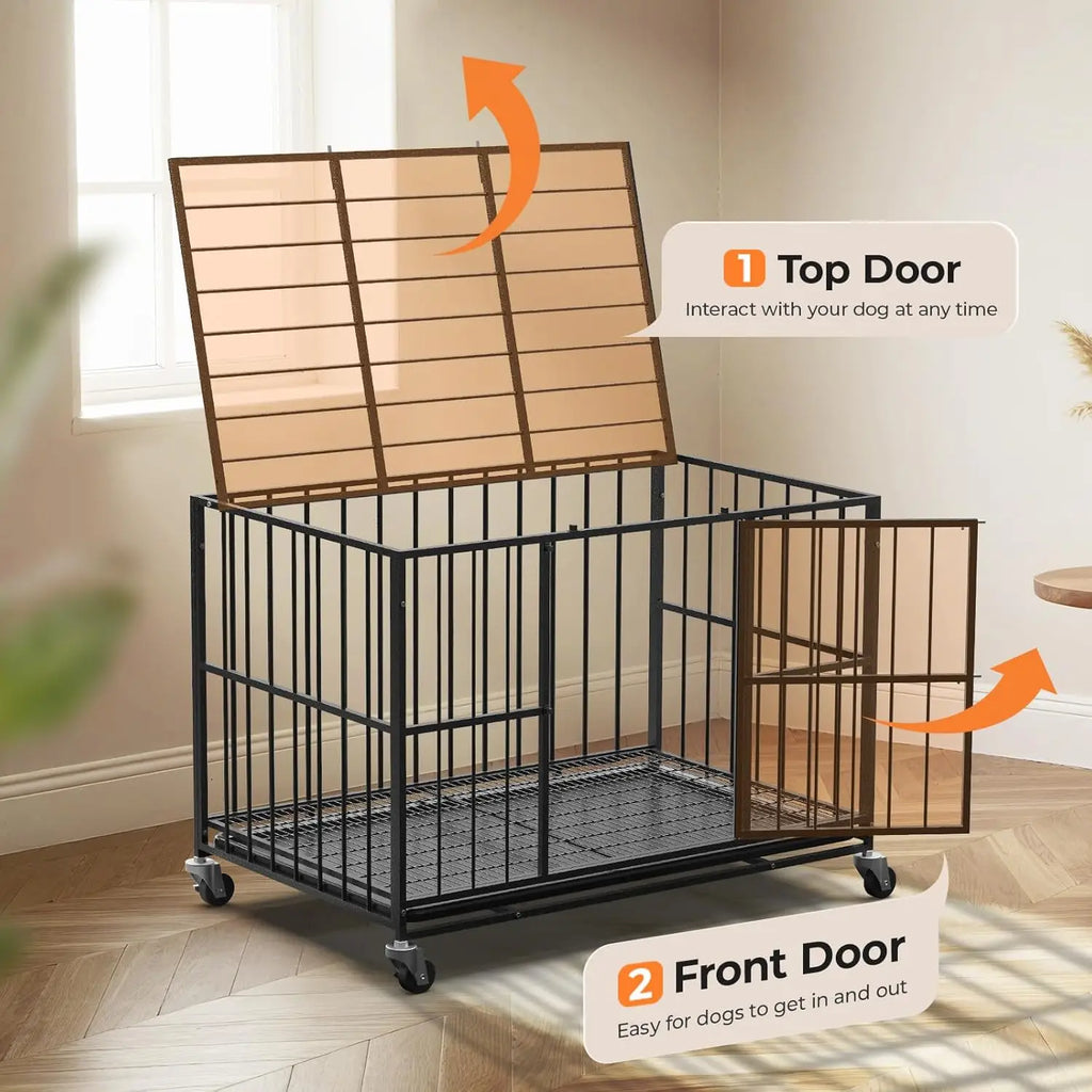 48 Inch Heavy Duty Dog Crate, Steel Escape Proof