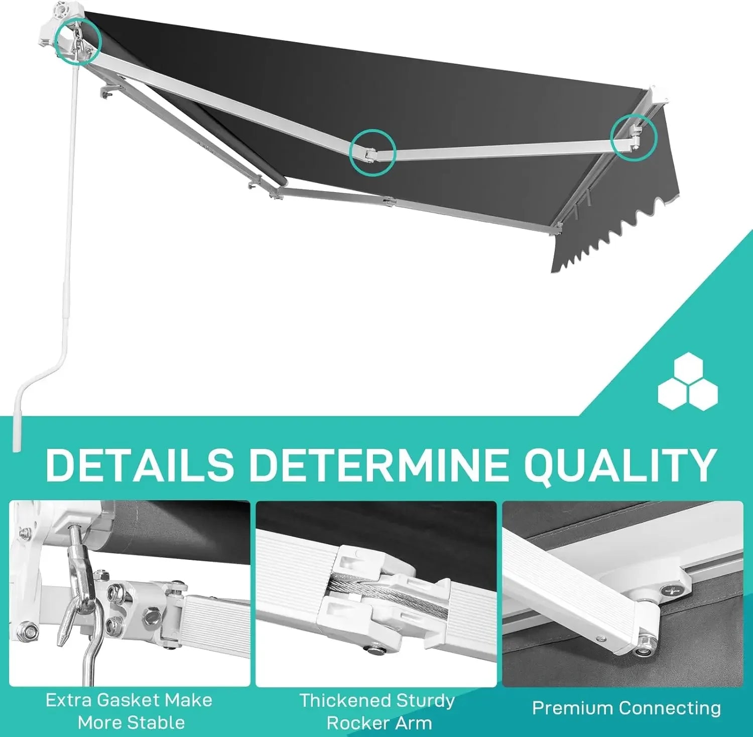 12' x 10' Retractable Awning for Patio with Manual Crank Handle