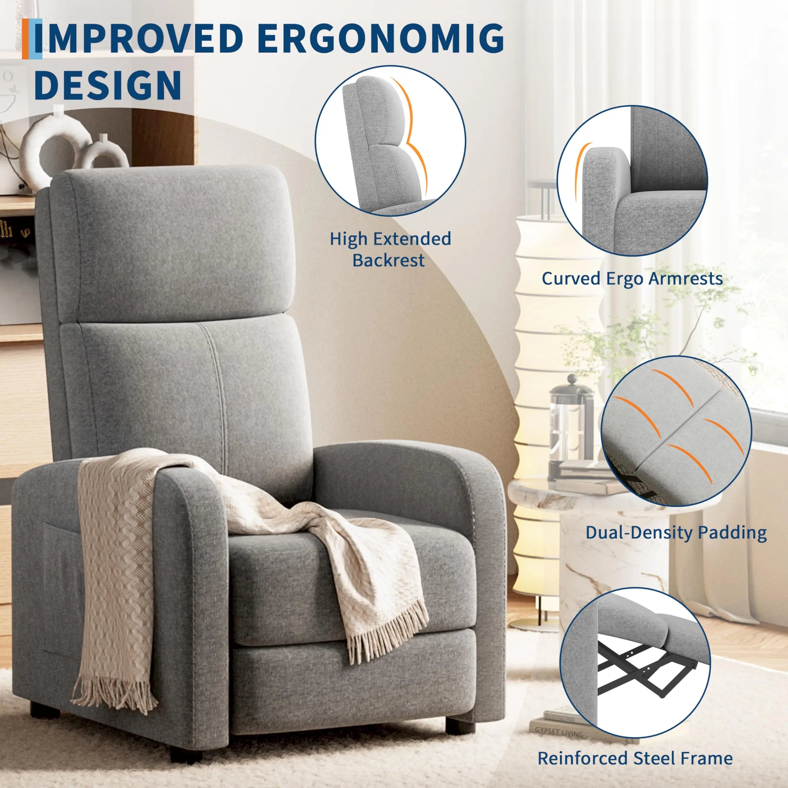 Push Back Recliner Chair For Adults