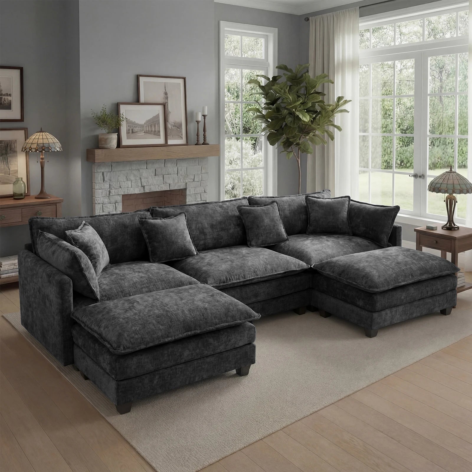 Modular Sectional Sofa with Ottoman, Comfy Cloud Couch